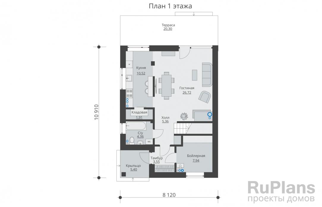 Проект Rg5595 - Двухэтажный дом с террасой и балконом