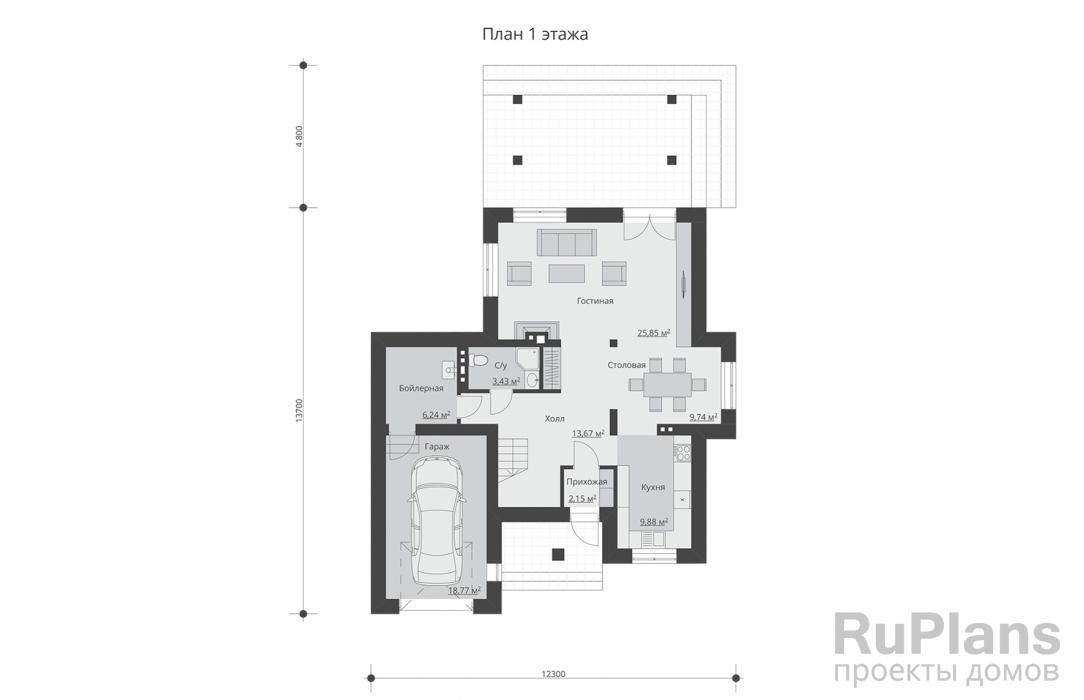 Проект Rg3223 - Двухэтажный дом с гаражом, террасой и балконами