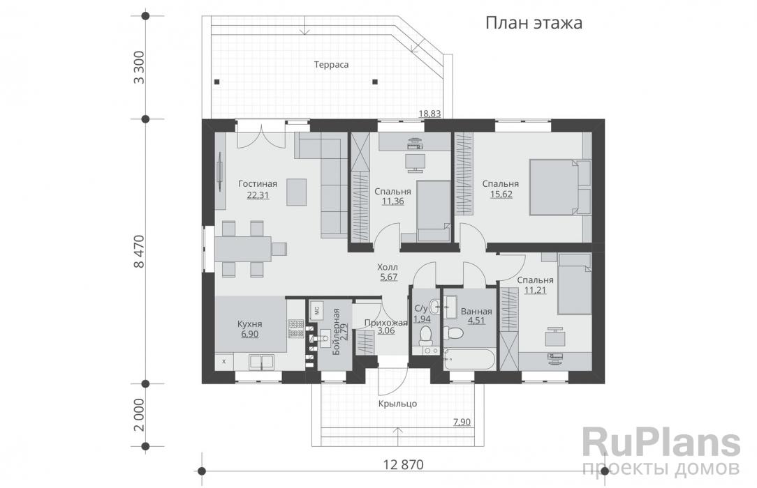 Проект Rg5637 - Одноэтажный жилой дом