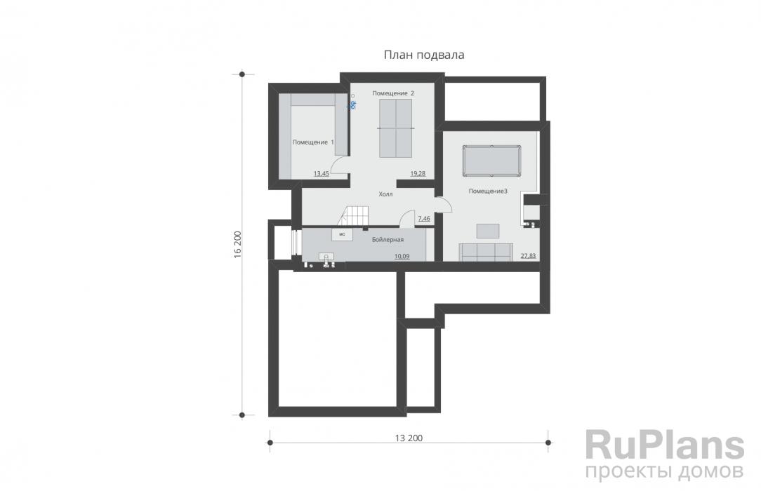 Проект Rg5397 - Двухэтажный жилой дом с подвалом, гаражом, террасой и балконом.