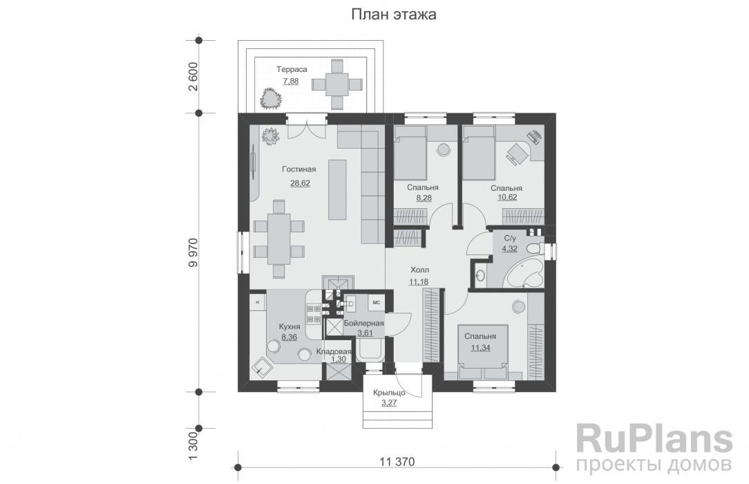 Проект Rg5653 - Проект одноэтажного дома с террасой