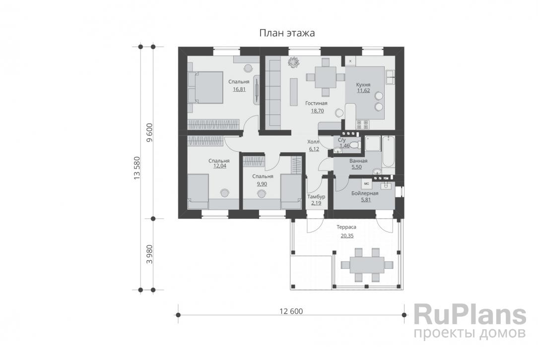 Проект Rg5660 - Проект одноэтажного дома 