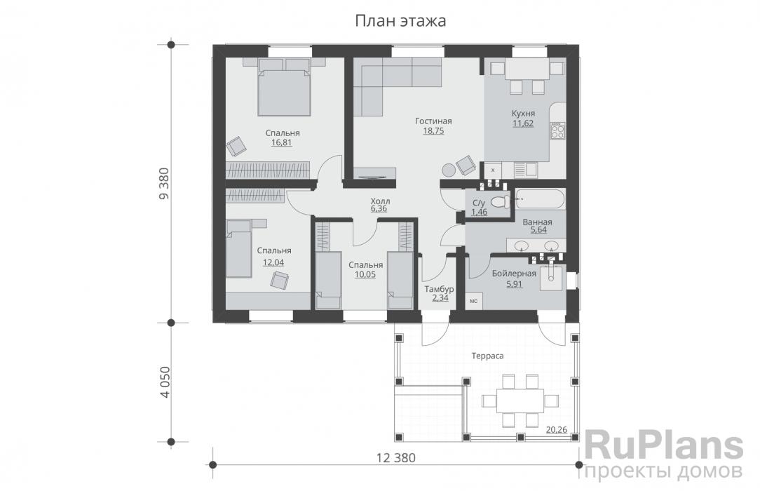 Проект Rg5285 - Одноэтажный дом с террасой