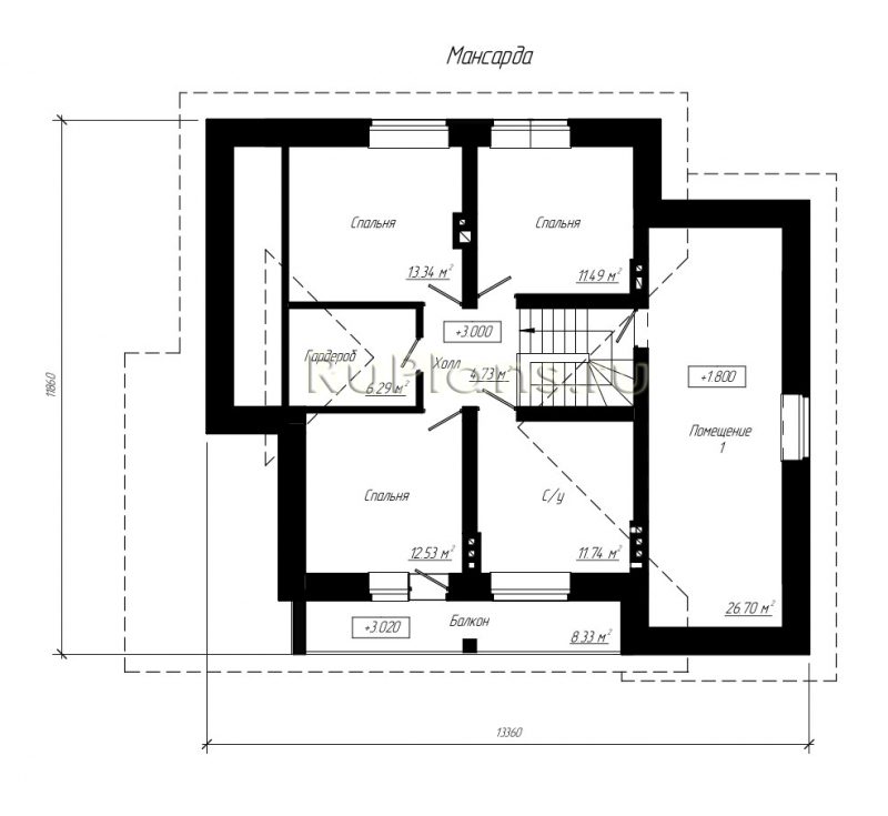 Проект Rg4970 - Одноэтажный дом с мансардой