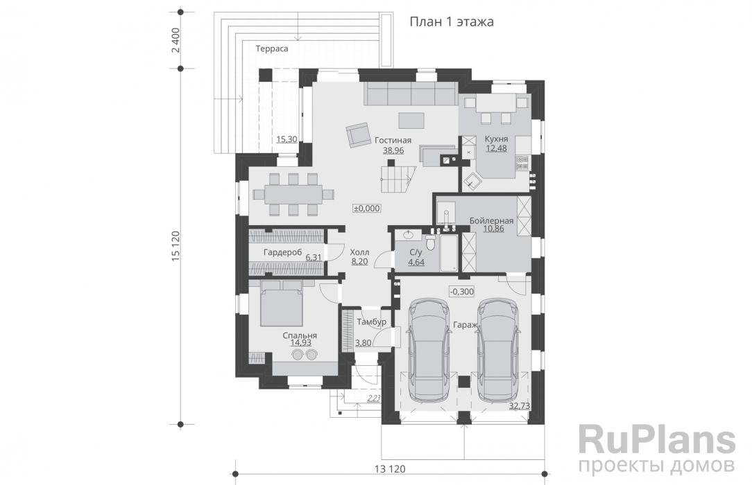 Проект Rg5157 - Проект двухэтажного жилого дома с гаражом и террасой