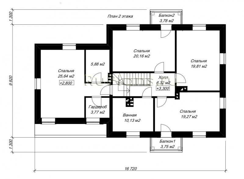 Проект Rg3336 - Двухэтажный дом с гаражом на 2 машины и террасой