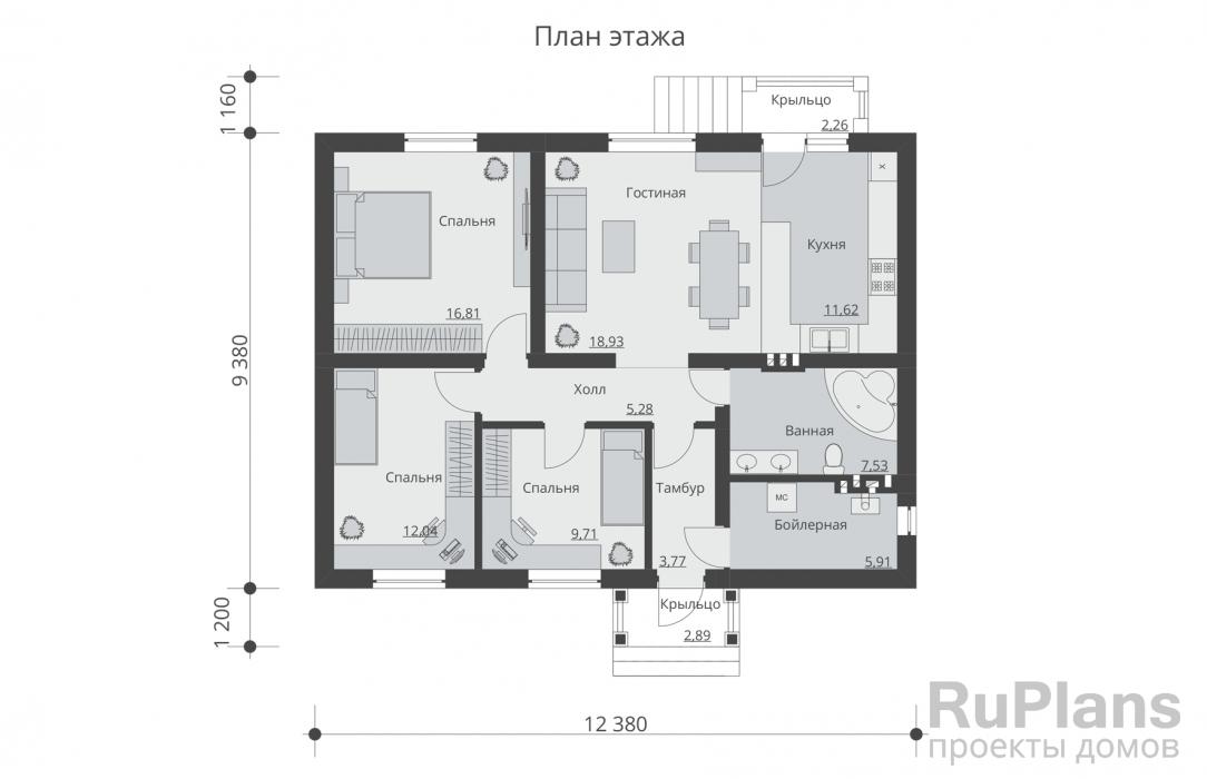 Проект Rg5417 - Проект одноэтажного  дома