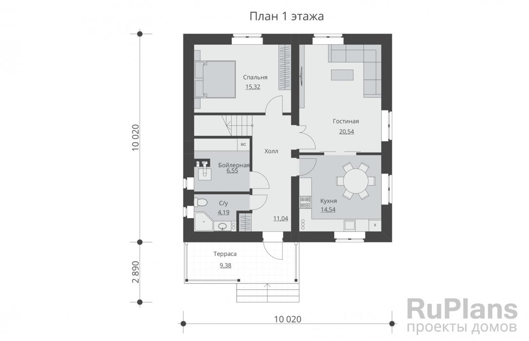 Проект Rg5282 - Двухэтажный жилой дом с террасой