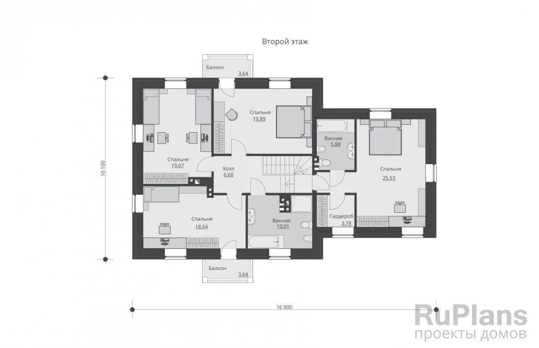Проект Rg5062 - Двухэтажный дом, гаражом на 2 машины и балконами