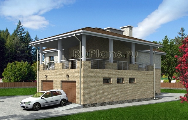 Проект Rg1565 - Двухэтажный домс гаражом на 2 машины, террасами