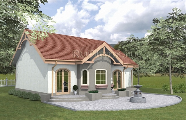 Проект Rg1623 - Одноэтажный дом с гаражом, эркером и террасой