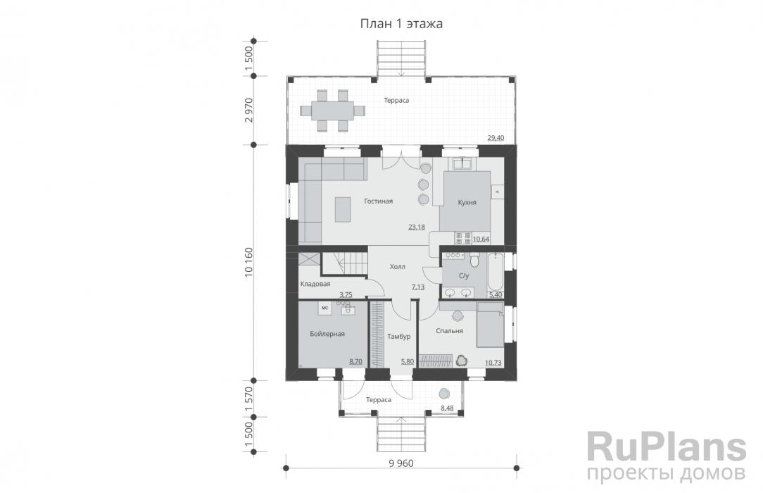 Проект Rg5316 - Проект двухэтажного дома с террасами