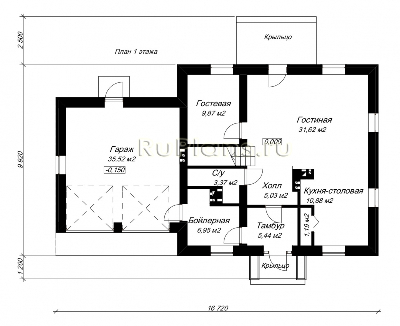 Проект Rg3336 - Двухэтажный дом с гаражом на 2 машины и террасой