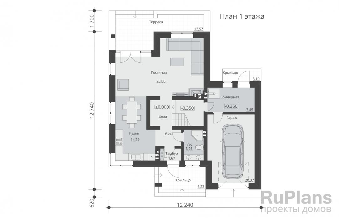 Проект Rg5158 - Проект двухэтажного жилого дома с гаражом и террасой