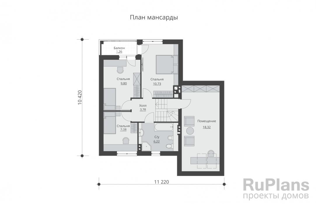 Проект Rg5263 - Одноэтажный дом с мансардой, гаражом 