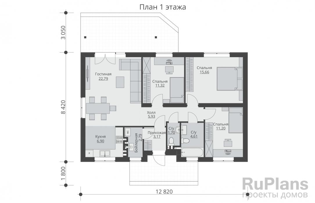 Проект Rg3349 - Проект одноэтажного дома для узкого участка