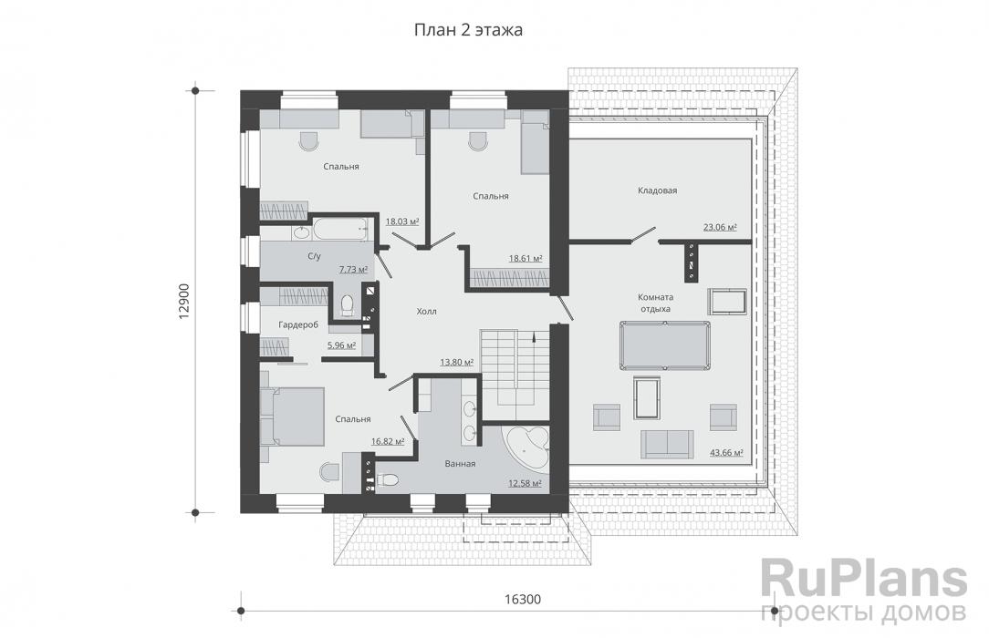 Проект Rg5253 - Двухэтажный дом с гаражом на две машины и террасой