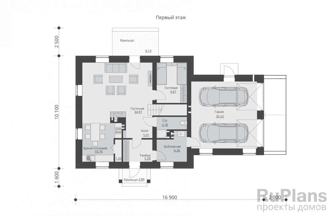 Проект Rg5062 - Двухэтажный дом, гаражом на 2 машины и балконами