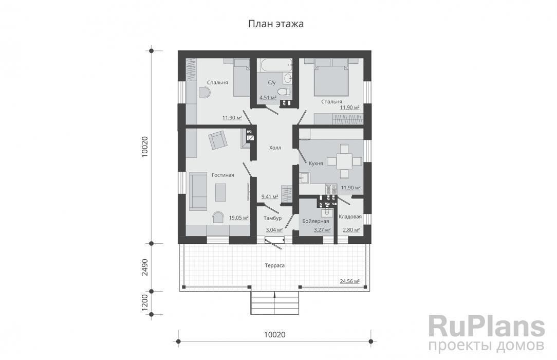 Проект Rg5147 - Одноэтажный дом с террасой