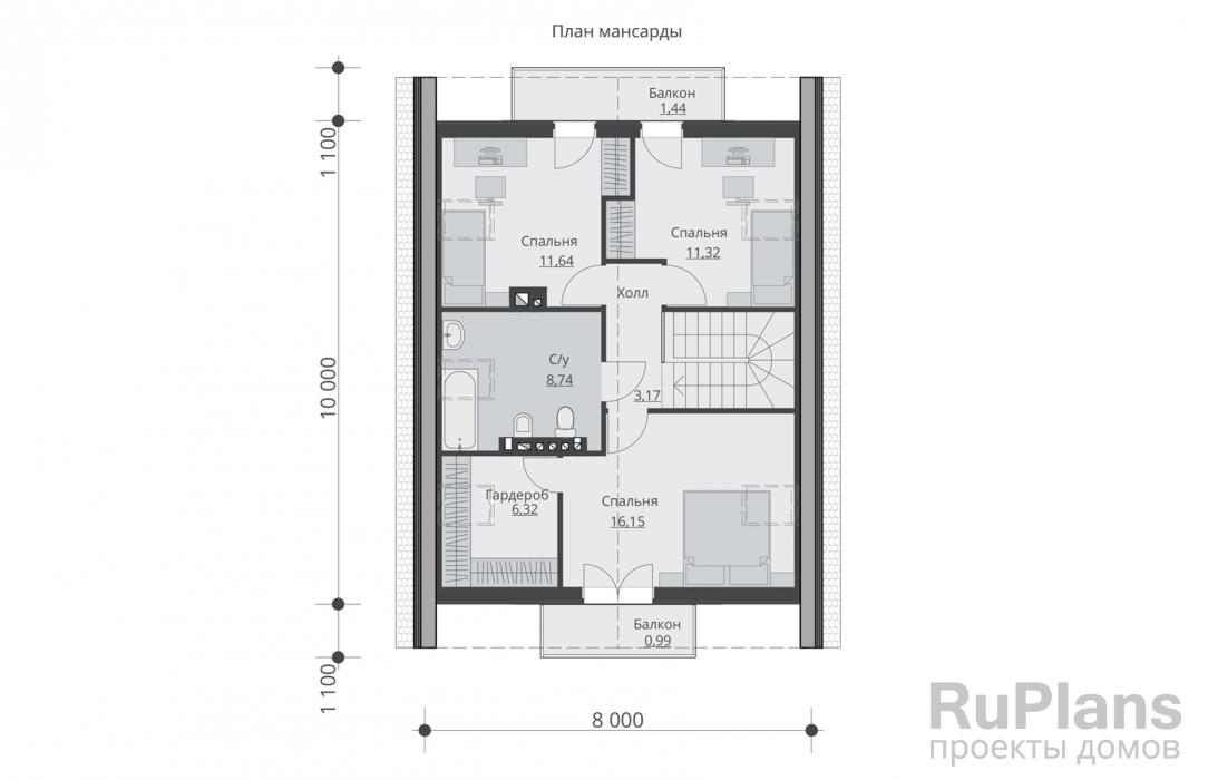 Проект Rg5090 - Дом с мансардой, террасой и балконами