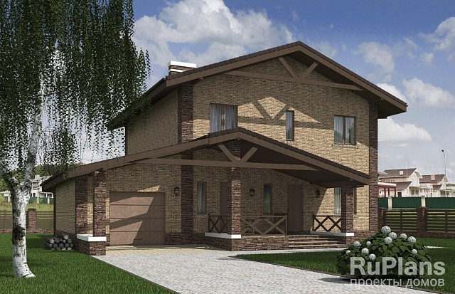 Проект Rg5245 - Двухэтажный дом с террасами и гаражом